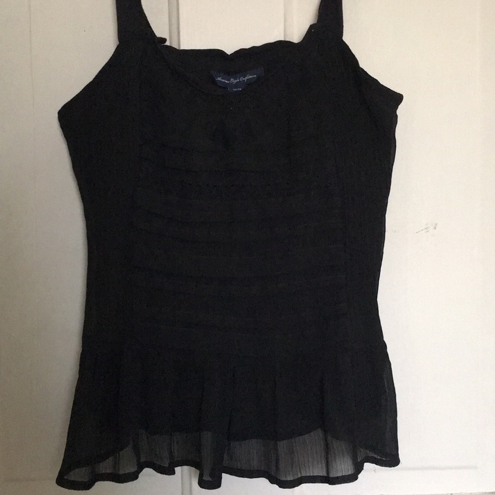 Ruffled black tank top